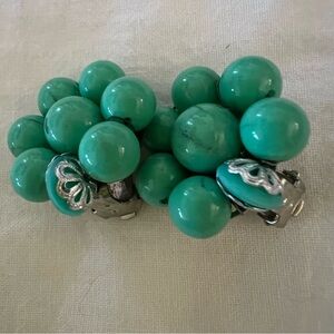Vintage 1960's Earrings, Mint Green Cluster Clip On